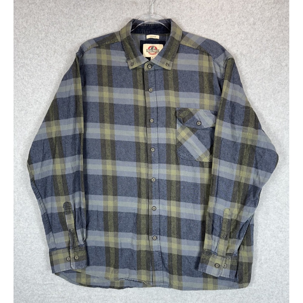 Field & Forest‎ Shirt Mens XL Blue Green Plaid Flannel Button Up Outdoors Pocket